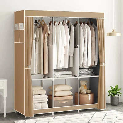 JUNHAO-SHOP Large Portable Closet Wardrobe Clothes Rack Storage Organizer with Shelf Coffee