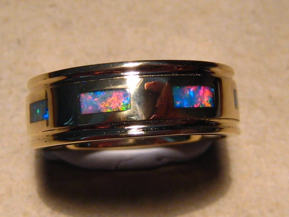 Anillo de ópalo para hombre, alianza de boda, oro macizo de 14 k, color brillante talla 11 Foto 3 de 4