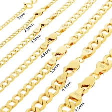 10K Yellow Gold 2mm-7.5mm Curb Cuban Chain Necklace Bracelet Men Women 7"- 30"
