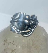 Shell ring floral beach scallop sea shells sterling silver women girls