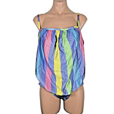 Vtg 80s NWT Jeanette Maternity Rainbow High Cut 1-Piece Suit Bathing Swim Sz 14