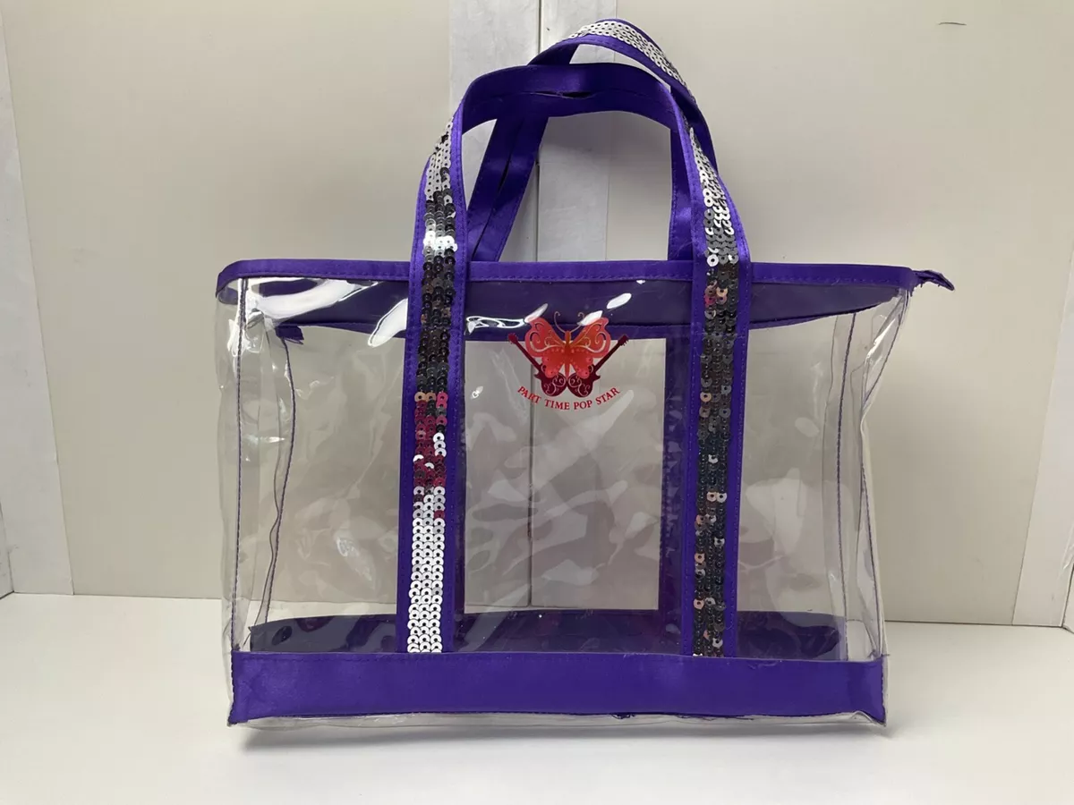Hanna Montana Clear Purple Zipper Purse Handle Bag Part Time Pop Star Butterfly
