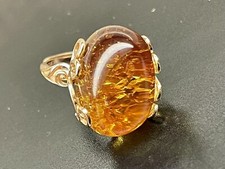 Rare Top Quality Baltic Amber Gold Plated Ring Adjustable Size