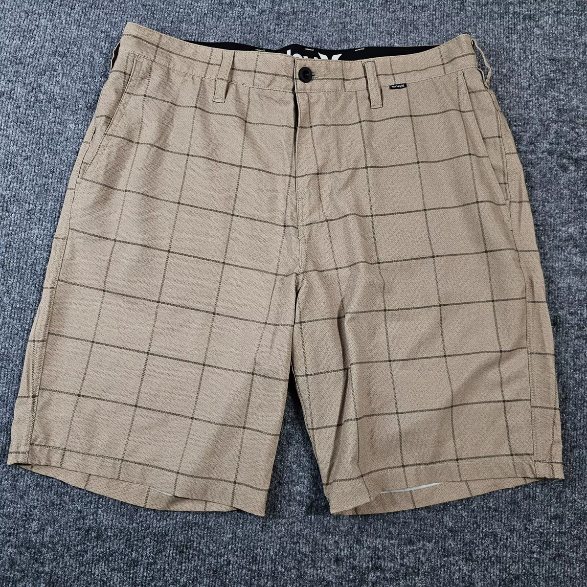 Hurley Phantom Walk Shorts Mens 33 Brown Plaid Check Stretch Flat