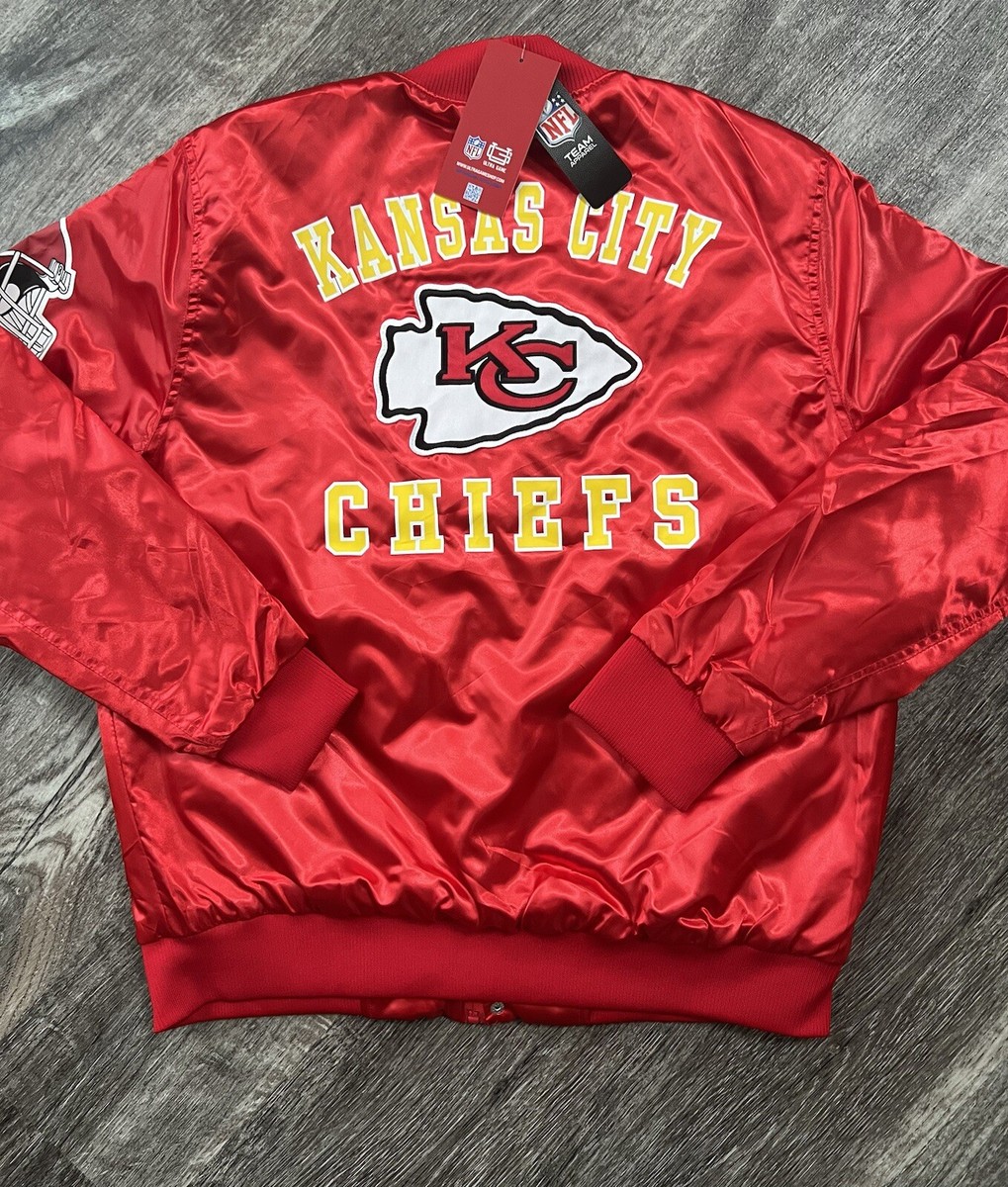 mino NFL Kansas City Chiefs Satin Varsity Bomber Jacket Red Shiny