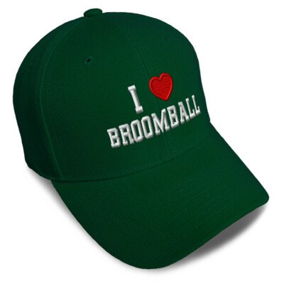 Baseball Cap I (Love) Broomball Red Heart Sports Lovers Dad Hats for Men & Women