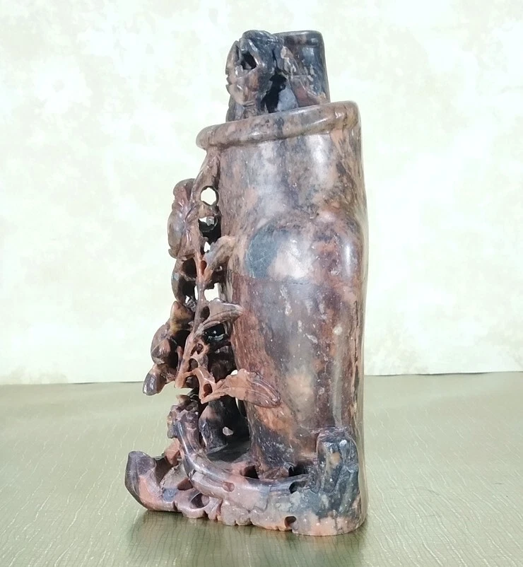 Superbe grand pot à pinceau chinois en pierre de Lard. XIX ème siècle. - Photo 4/4