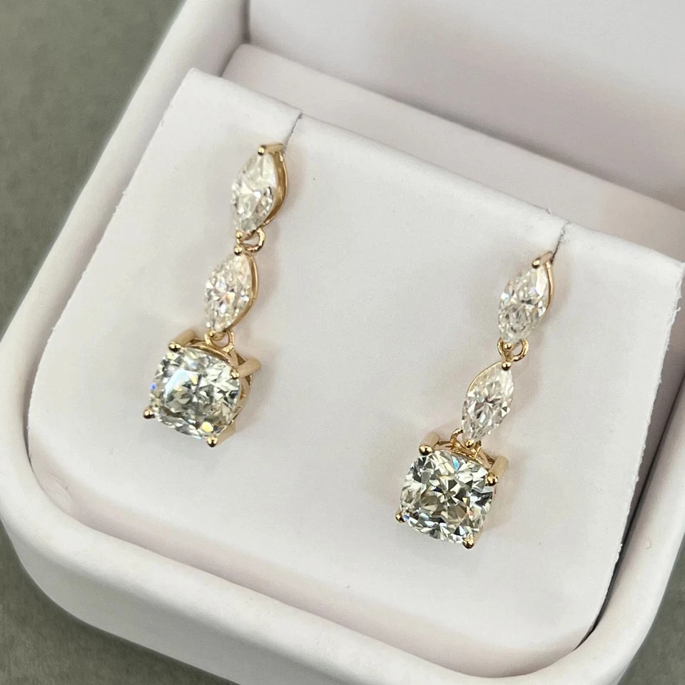 Pendientes colgantes colgantes de moissanita de corte cojín de 4 quilates de plata de ley 925 real Foto 4 de 4