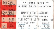 Frank Zappa • Concert Ticket Stub • Maple Leaf Gardens, Toronto (Oct 3, 1978)
