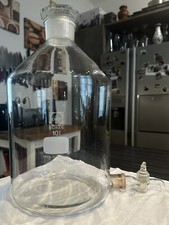 10L Schott Duran Glas Flaschen Kolben Mit Glasdeckel und Glas Ausguss Hahn Gebr.