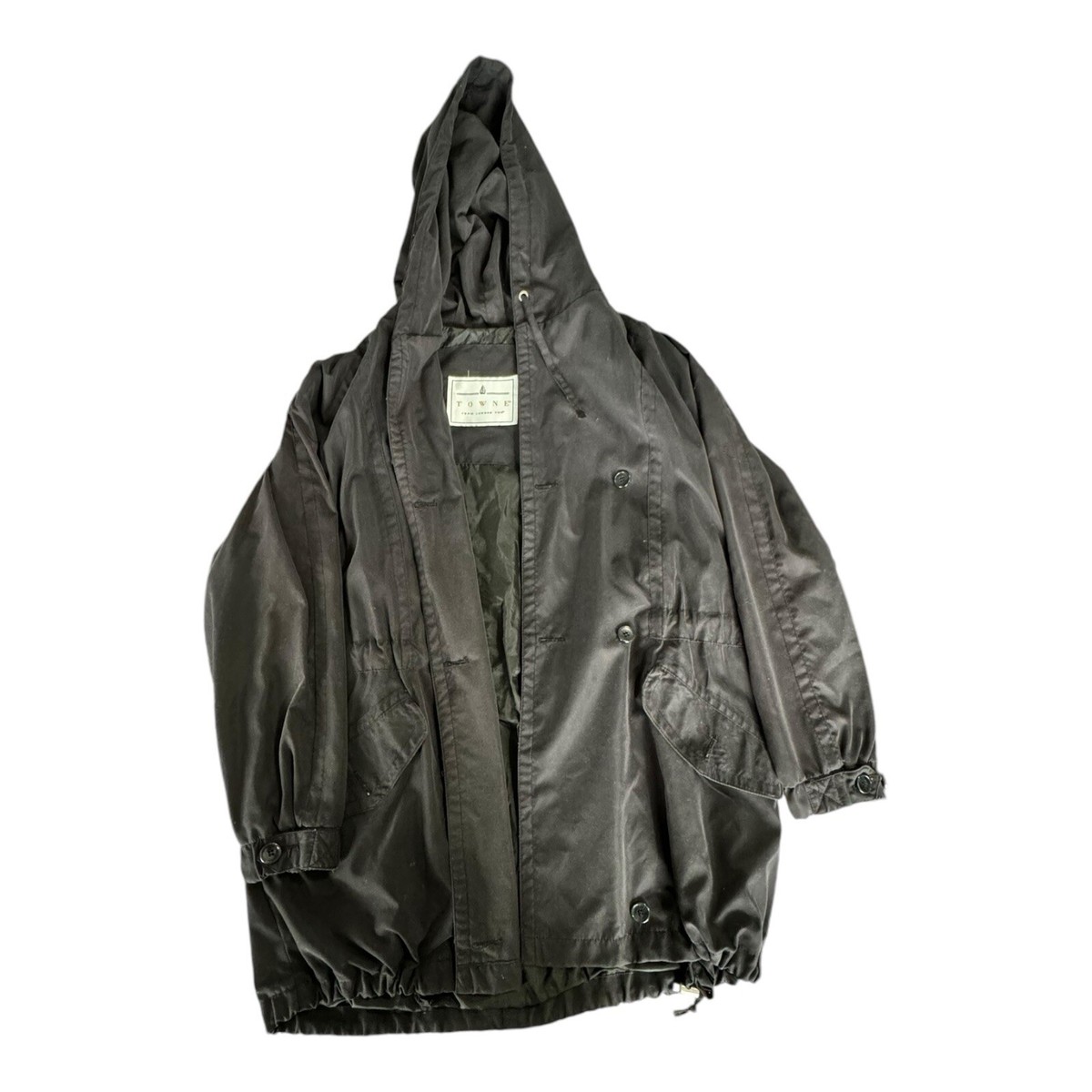 London Fog Towne Women's Black Hooded Trench Rain Coat Jacket XS