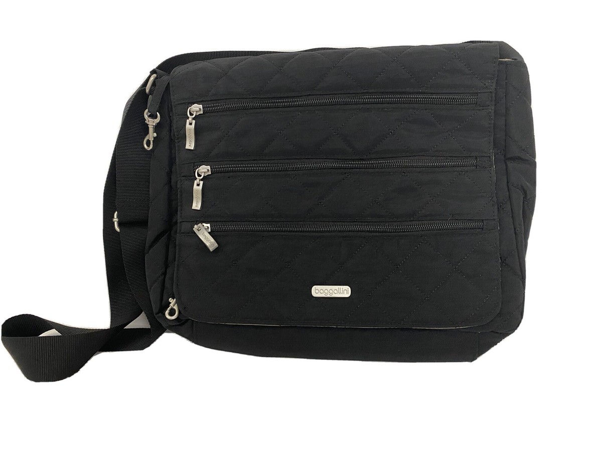 BAGGALLINI Black Travel Crossbody Bag - Flap Zipper briefcase TONS OF  STORAGE
