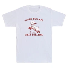 Sorry I'M Late I Was Dilly Dallying Funny Goat Jumping Meme Retro Men's T-Shirt