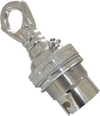 B22 geerdete Lampenfassung mit Schirmring und Dekoschlaufe in Chromoptik