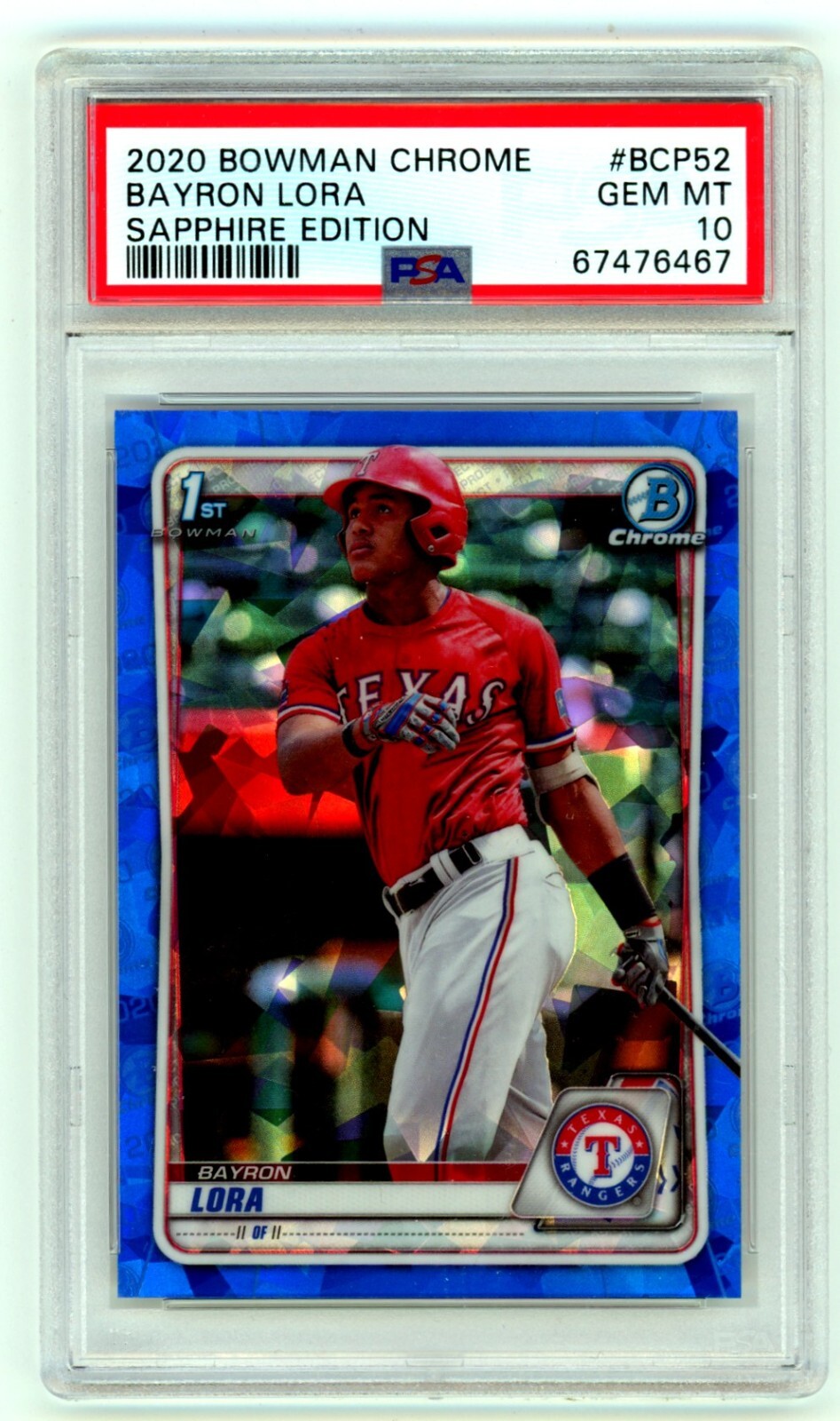 Bayron Lora 2020 Bowman Chrome Sapphire #BCP52 1st Refractor RC PSA 10 GEM MINT