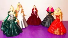 5 Holiday Barbie Ornaments by  Hallmark Keepsake and American Greetings  EUC (B)