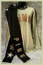 Victoria's Secret Pink Bling Campus Tee Shirt  Leggings Set Rose Gold Stars L