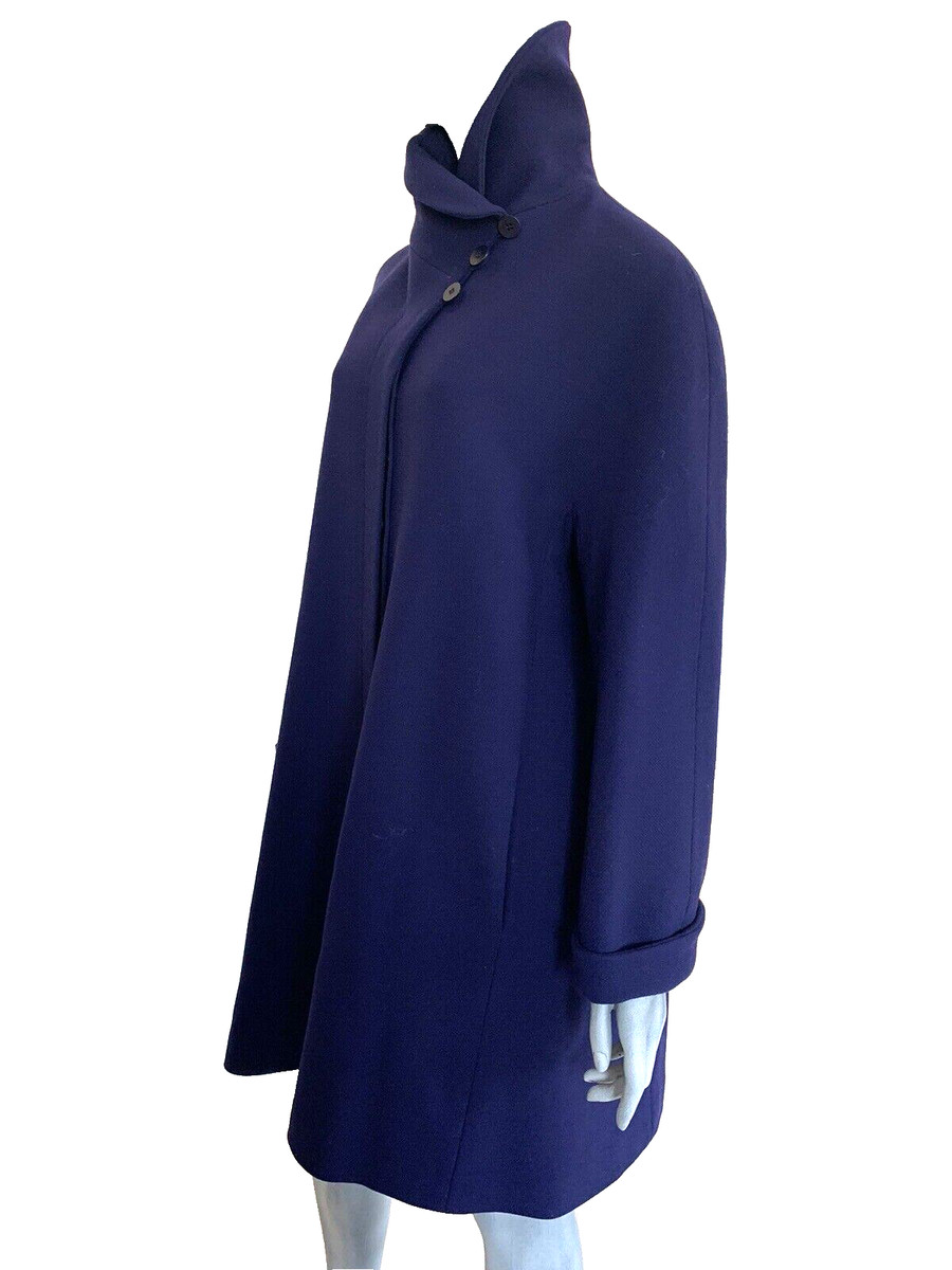 GIORGIO ARMANI COLLEZIONE Navy Blue 100% Wool Swing Coat w High Standing Collar View 2