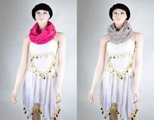 Faux Fur Stone Floral Solid Color Pull Through Collar Neck Wrap Loop Scarf Warm