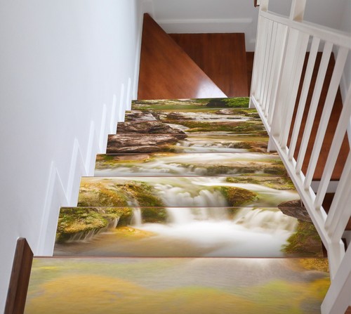 Autocollant Mural 3D Pour Contremarches D'escalier - Motif Spring Pond B048 (style Papier Peint Vinyle Vera)