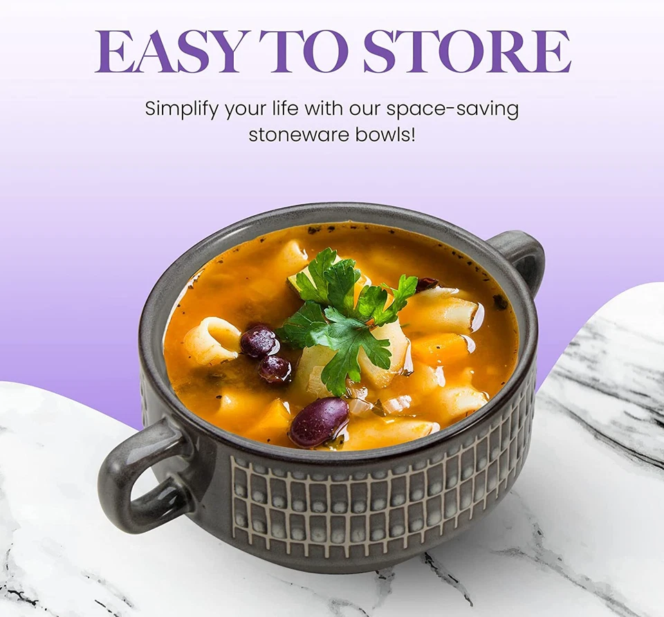 American Atelier Soup Bowls with Handles | Set of 4 Dishwasher & Oven Safe - Image 2 of 4