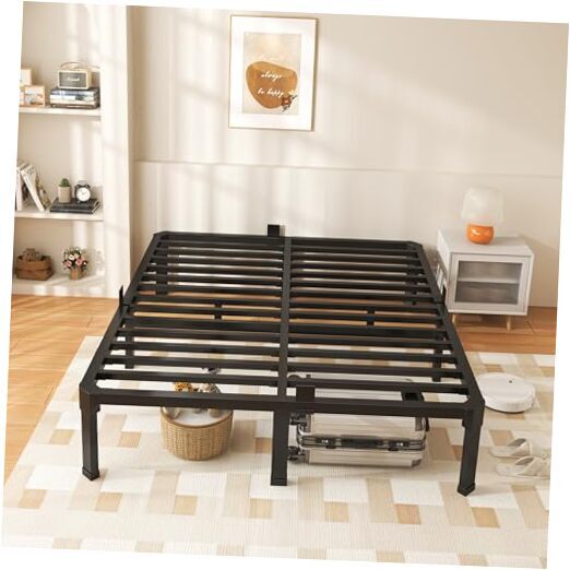 14 Inch Queen Size Bed Frame with Mattress Slide Stopper - Double Black Basic