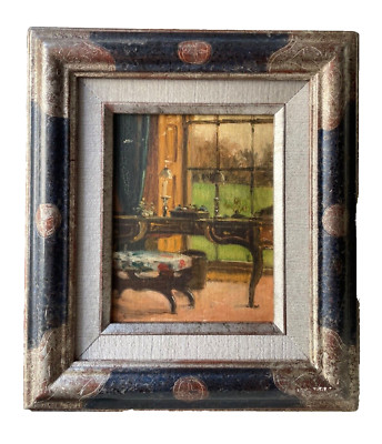 19th Century Charles Stuart Forbes American Impressionist Oil on Board Interior