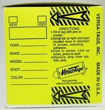 Yellow - Genuine Versa-Tag Yellow Key Tags Self-Protecting 250 Tags per Box w...