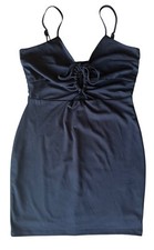 Blue Blush Women's Mini Bodycon Dress Sleeveless w/Chest Tie Size L Black