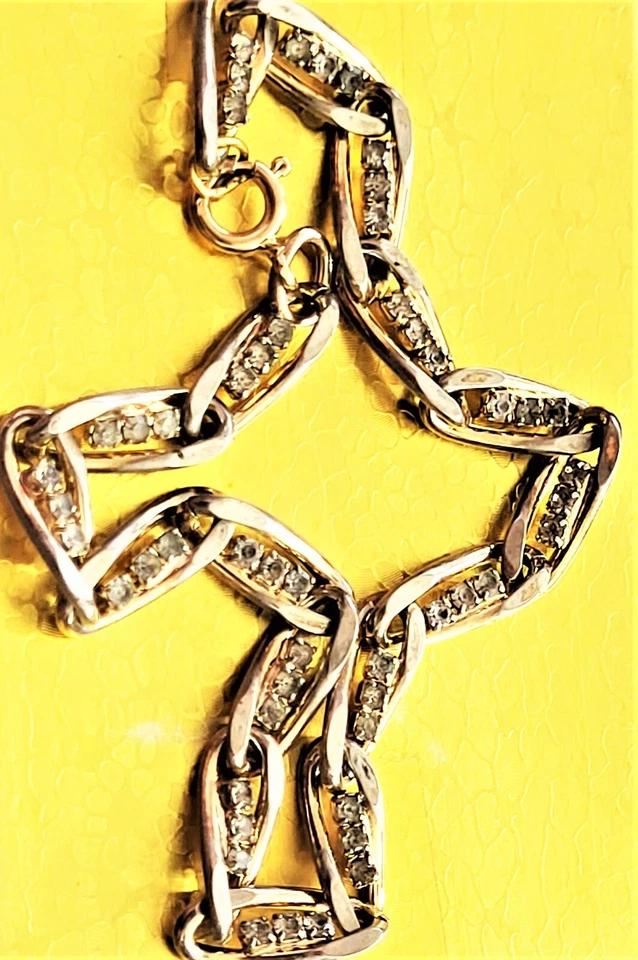 Clear Topaz GOLD Ton Women's VINTEGE Bracelet 9.2" Foto 3 de 4