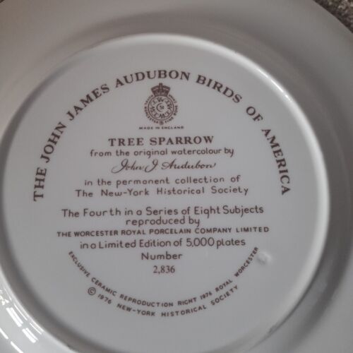 Tree Spareow The John James Audubon Birds of America 27cm Plate Ltd Ed. - Picture 2 of 2