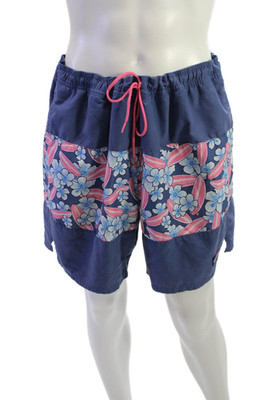Vineyard Vines Mens Dark Blue Floral Drawstring Beach Polyester Shorts Size XL