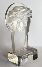 VISAGE DU CHRIST CRISTAL DE BOHEME DEPOLI & TRANSPARENT H 16,5 cm STYLE ART DECO