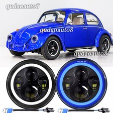 Fit Vw Beetle 1967-1979 2x 7 Inch Round Led Headlights Blue Halo Drl Hilo Beam Fit Vw Beetle 1967-1979 2x 7 Inch Round Led Headlights Blue Halo Drl Hilo Beam