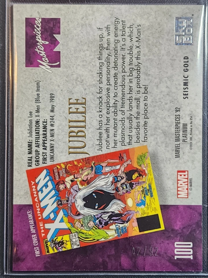 2024 Marvel Masterpieces '92 Seismic Gold Jubilee #42/92 X-Men /92 SSP - Image 2 of 3