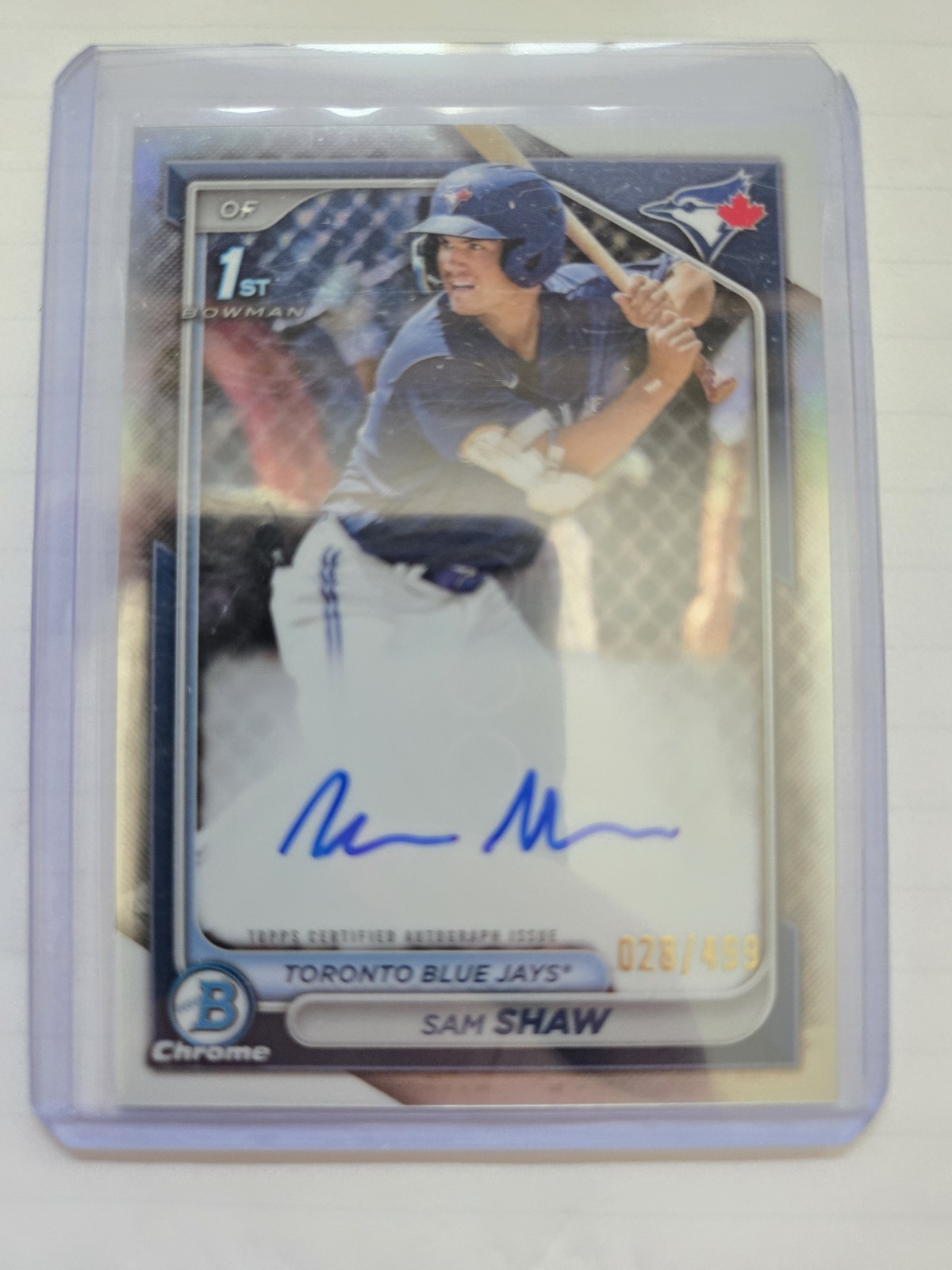 2024 BOWMAN CHROME 1st SAM SHAW 28/499 REFRACTOR AUTO CPA-SS Toronto Blue Jays