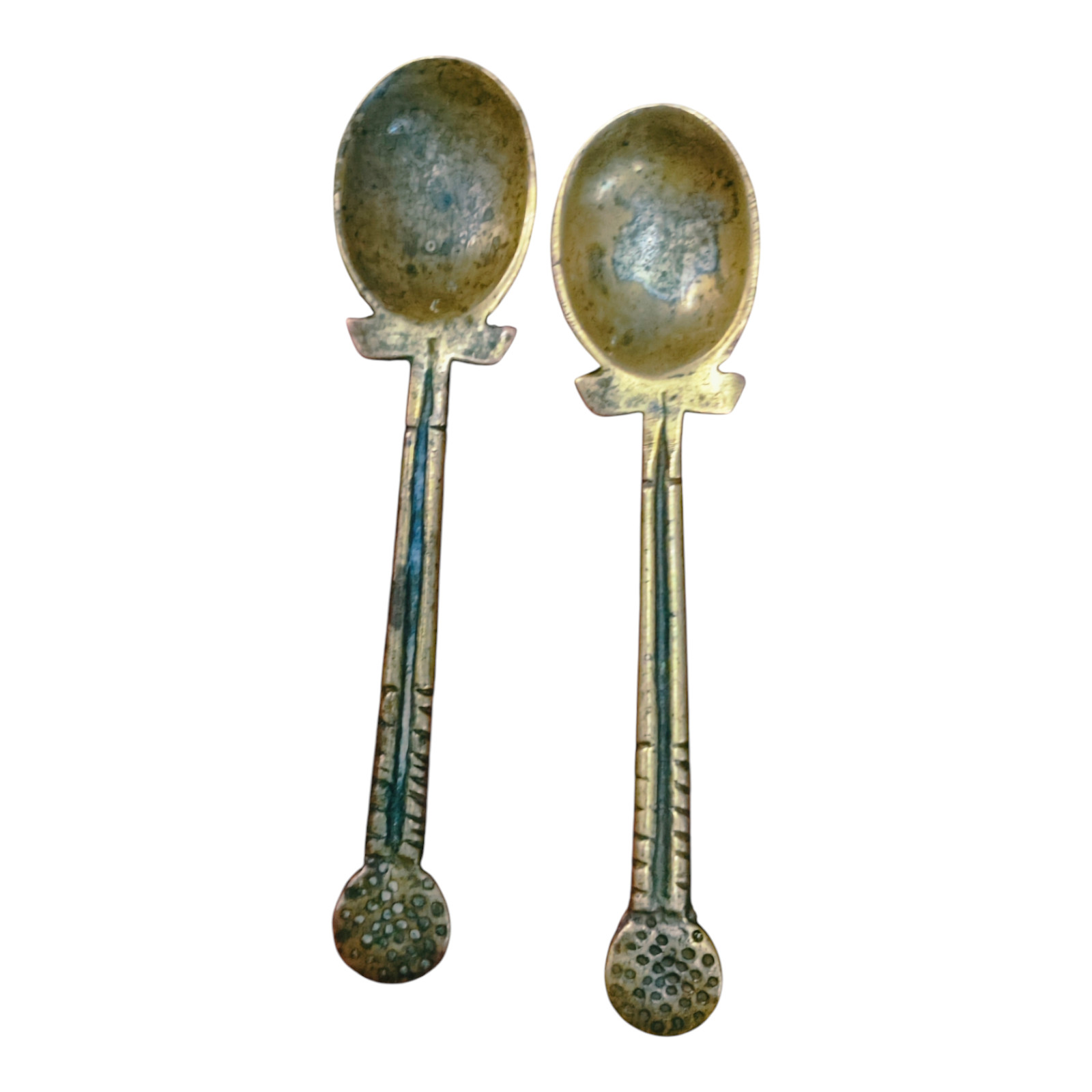 2 Pcs Rare 1930's Old Vintage Unique Shape Brass Kitchen Mini Spoon ,Collectible