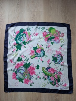 Salvatore Ferragamo 100% Silk Scarf Floral Vegetables Vintage RARE