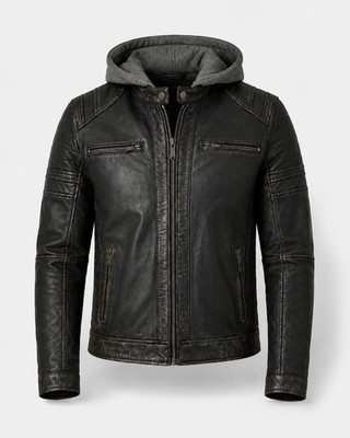 Rogue Hood Men s Distressed Leather Biker Jacket