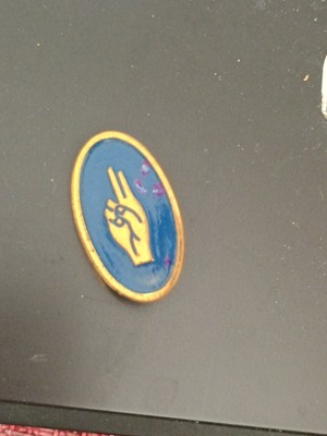 Vintage Hand Signal  Blue Gold Tone Oval Pin