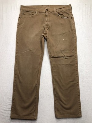 MOTT & BOW Jeans Men 35x28 Khaki Tan Slim Fit Stretch Denim Straight Leg *Spots
