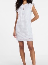 Time And Tru Women’s Pink Eyelet Flutter Sleeve Shift Dress Cotton Lined L