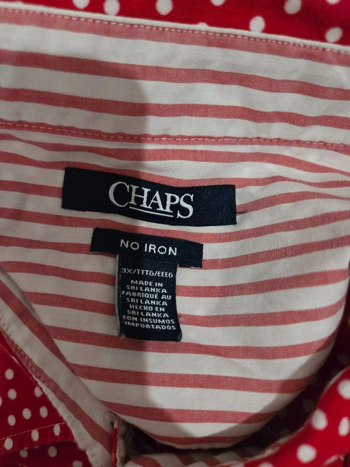 Chaps Womens No Iron Long Sleeve Button Red Polka Dot Top Plus Size 3X Career - Image 4 of 4