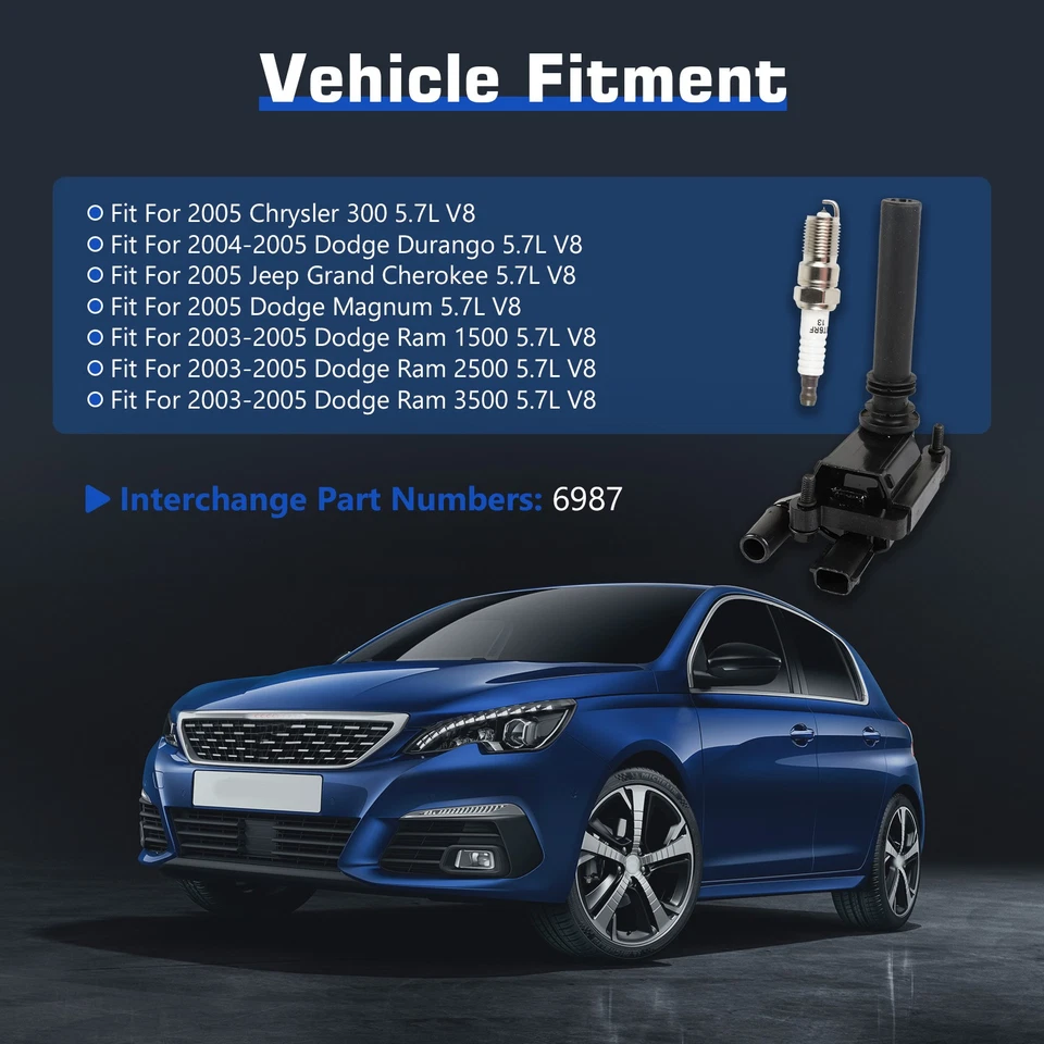 8 bobinas de encendido UF378 y 16 bujías y cables para Dodge Ram 1500 2003-05 5,7 L Foto 2 de 4