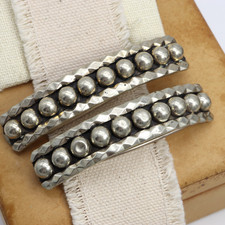 Vtg Mexico Alpaca Hair Barrettes Set 2 Pair Beaded Silver Tone Clip Hammered