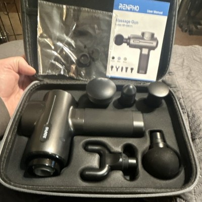 RENPHO RP-GM171 Massage Gun Black Cordless Rechargeable 5 Heads Carry Case