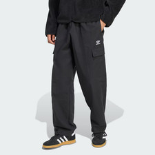 Adidas Trefoil Essentials Woven Loose Fit Black Cargo Pants Zipper Pockets