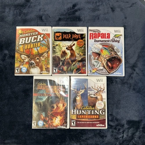Nintendo Wii Hunting Fishing Game Lot 5 Cabela’s Deer Drive Rapala Bundle Tested