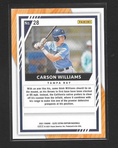 CARSON WILLIAMS 2021 Elite Extra Edition #28 RC /999 Tampa Bay Rays Rookie Card - Picture 2 of 2
