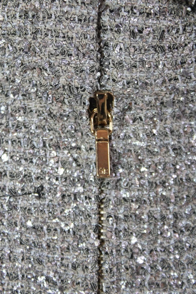 Chanel Mujer Mezcla Algodón Metálico Manga Corta Falda Traje Plateado Talla 40 42 Foto 4 de 4